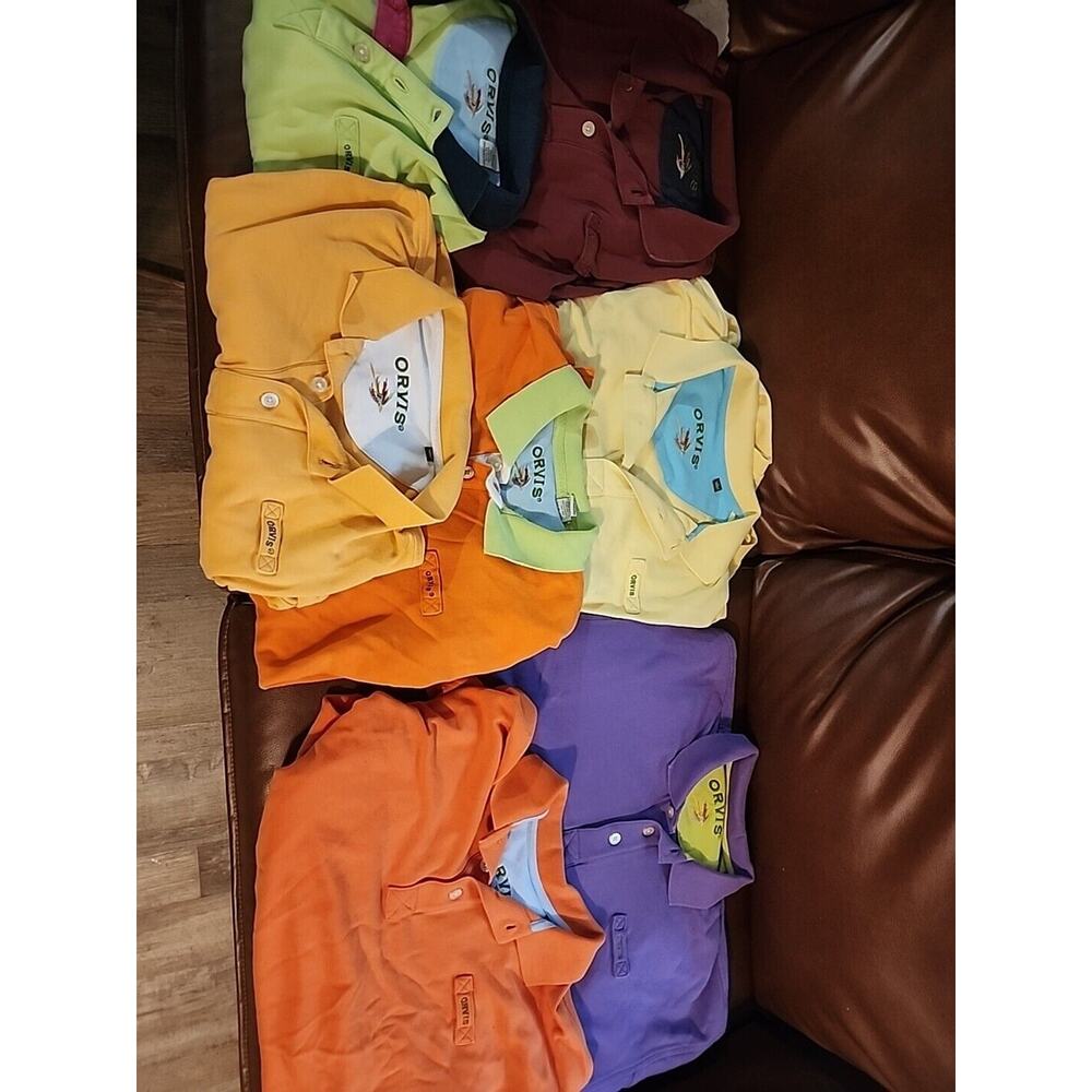 Orvis Men's Xl Rugby Heavy Fly Fishing Polo Shirt Rod Loop Lot of 7